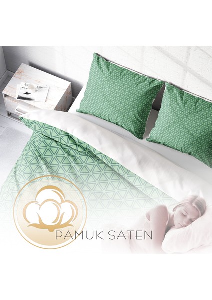 Green Pattern 3D Pamuk Saten Çift Kişilik Nevresim Takımı