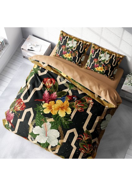 Figure Parrot 3D Pamuk Saten Çift Kişilik Nevresim Takımı