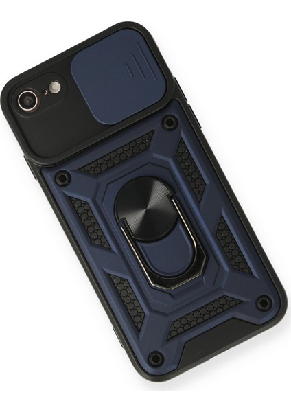 iPhone 7 Kılıf Lens Sürgülü Yüzüklü Tank Silikon Pars - Lacivert modelleri
