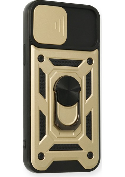 iPhone 12 Pro Kılıf Lens Sürgülü Yüzüklü Tank Silikon Pars - Gold fiyatları