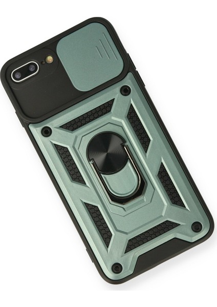 iPhone 8 Plus Kılıf Lens Sürgülü Yüzüklü Tank Silikon Pars - Yeşil modelleri