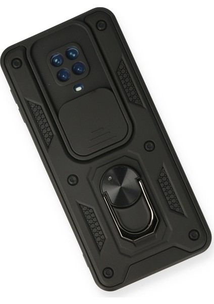 Xiaomi Redmi Note 9 Pro Kılıf Lens Sürgülü Yüzüklü Tank Silikon Pars - Siyah modelleri