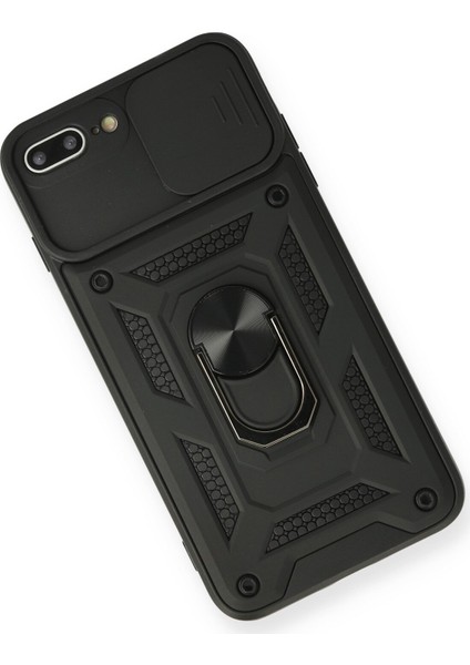 iPhone 7 Plus Kılıf Lens Sürgülü Yüzüklü Tank Silikon Pars - Siyah modelleri