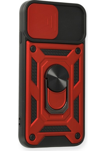 iPhone Se 2020 Kılıf Lens Sürgülü Yüzüklü Tank Silikon Pars - Kırmızı fiyatları