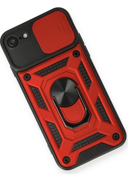 iPhone Se 2020 Kılıf Lens Sürgülü Yüzüklü Tank Silikon Pars - Kırmızı modelleri