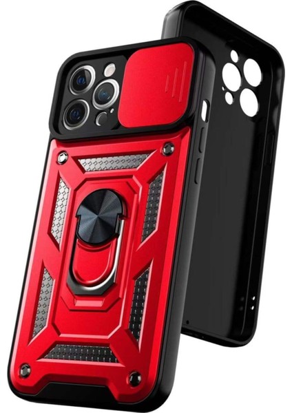 Samsung Galaxy A02 Kılıf Lens Sürgülü Yüzüklü Tank Silikon Pars - Gümüş indirimleri