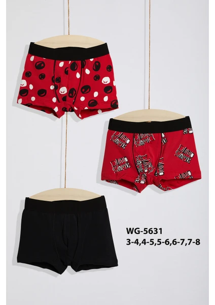 Wogi WG-5631 Çocuk 3'lü Boxer Set %95 Pamuk %5 Elasten Ekstra Yumuşatılmış Kumaş