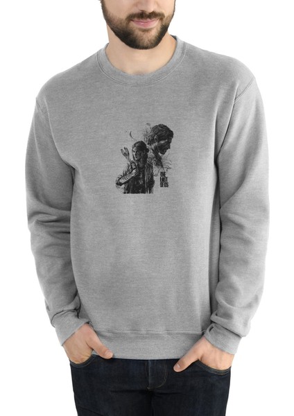 Tanya Anor Part2 The Last Of Baskılı Gri Erkek Örme Sweatshirt Uzun Kol