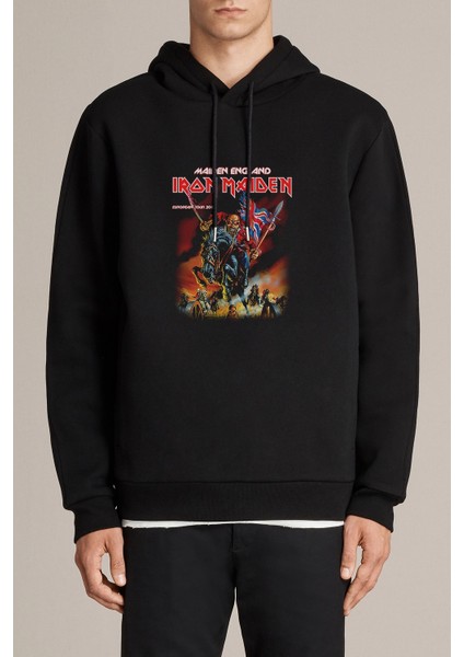 Iron Maıden England European Baskılı Siyah Erkek Örme Kapşonlu Sweatshirt Uzun Kol