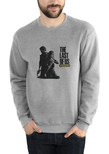 The Last Of Us Remastered Wallpaper Baskılı Gri Erkek Örme Sweatshirt Uzun Kol