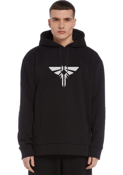 The Last Of Us Part 2 Baskılı Siyah Erkek Örme Kapşonlu Sweatshirt Uzun Kol