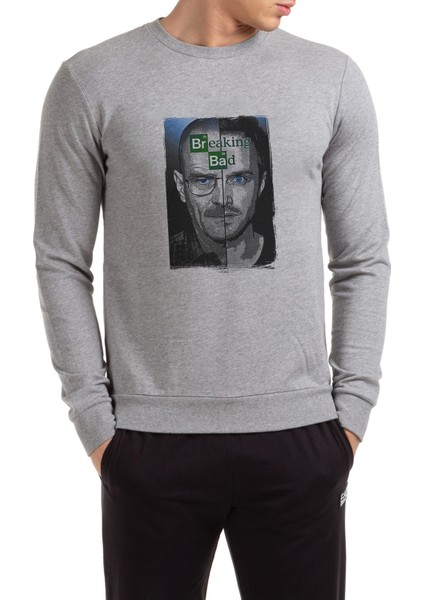 Breaking Bad Season 3 Baskılı Gri Erkek Örme Sweatshirt Uzun Kol