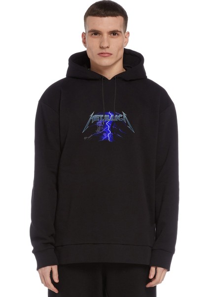 Metallica Ride The Lightning Metallica Gruup Baskılı Siyah Erkek Örme Kapşonlu Sweatshirt Uzun Kol