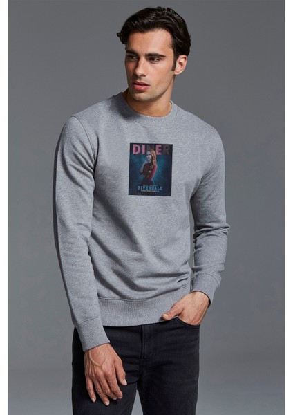 Riverdale Cheryl Blossom Baskılı Gri Erkek Örme Sweatshirt Uzun Kol