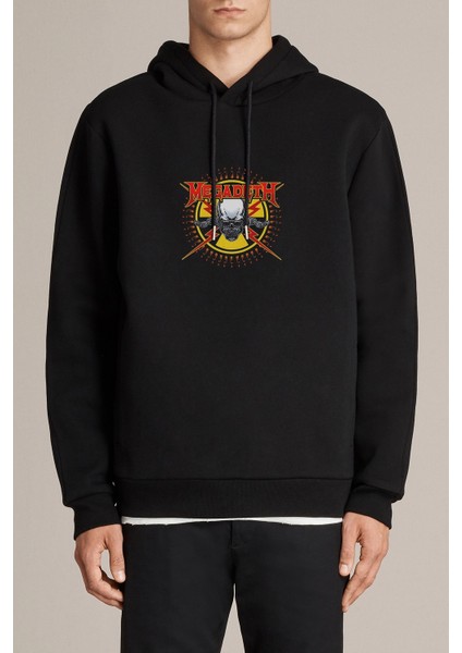 Megadeth Skull Metal Rock Müzik Music Baskılı Siyah Erkek Örme Kapşonlu Sweatshirt Uzun Kol