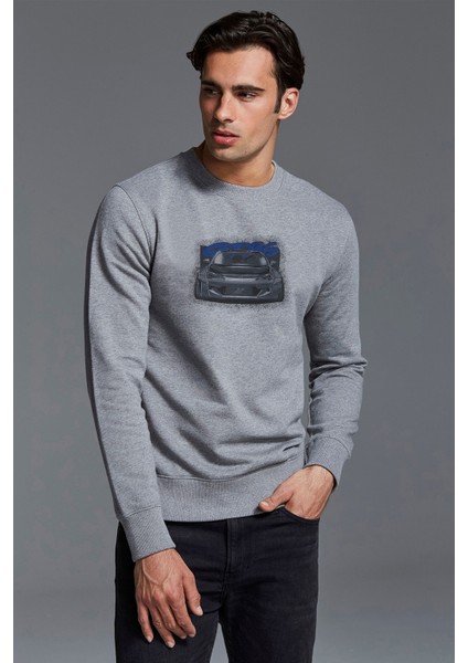 Pubg Logo Tas Alev Baskılı Gri Erkek Örme Sweatshirt Uzun Kol