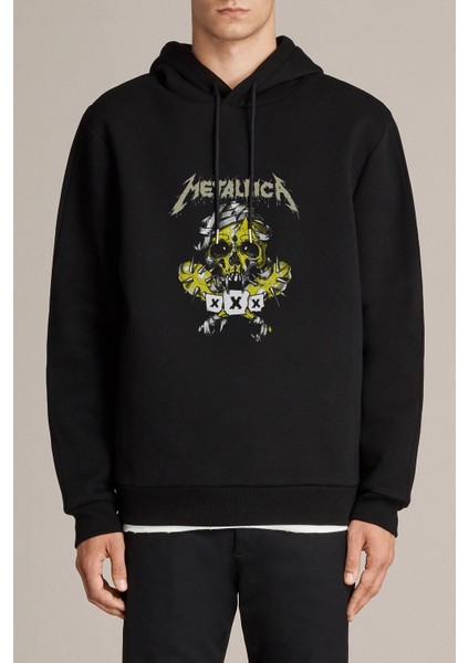 Metallica Xxx Tmetal Rock Müzik Music Baskılı Siyah Erkek Örme Kapşonlu Sweatshirt Uzun Kol