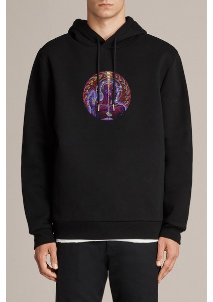 Tool Baskılı Siyah Erkek Örme Kapşonlu Sweatshirt Uzun Kol