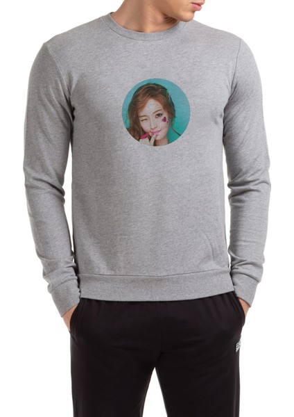 Snsd Jessica 2016 K Pop Baskılı Gri Erkek Örme Sweatshirt Uzun Kol
