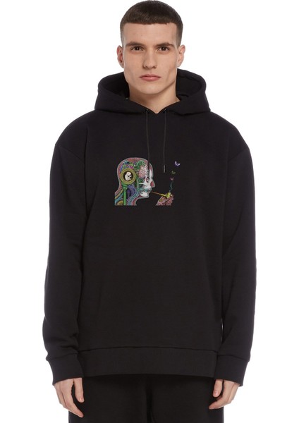 Soen Cognitive Rasta Lion Baskılı Siyah Erkek Örme Kapşonlu Sweatshirt Uzun Kol