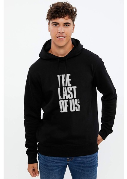 The Last Of Us Eskitme Yazlı Baskılı Siyah Erkek Örme Kapşonlu Sweatshirt Uzun Kol