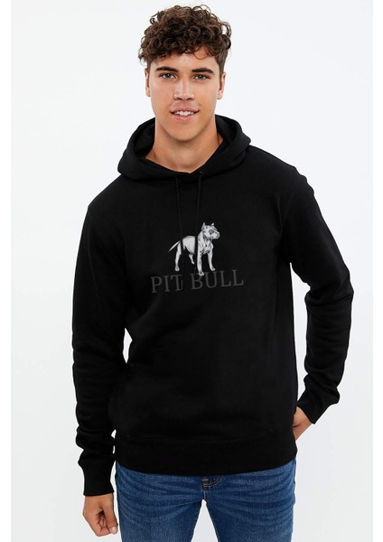 Pitbull Metal Rock Müzik Music Baskılı Siyah Erkek Örme Kapşonlu Sweatshirt Uzun Kol