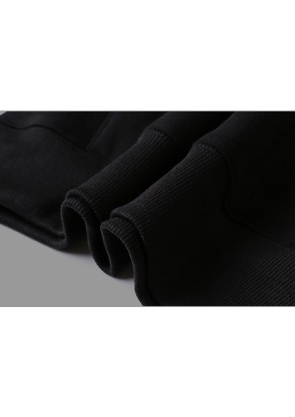 Mr Robot 2 Baskılı Siyah Erkek Örme Kapşonlu Sweatshirt Uzun Kol