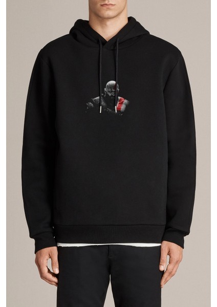 Kratos God Of War Baskılı Siyah Erkek Örme Kapşonlu Sweatshirt Uzun Kol