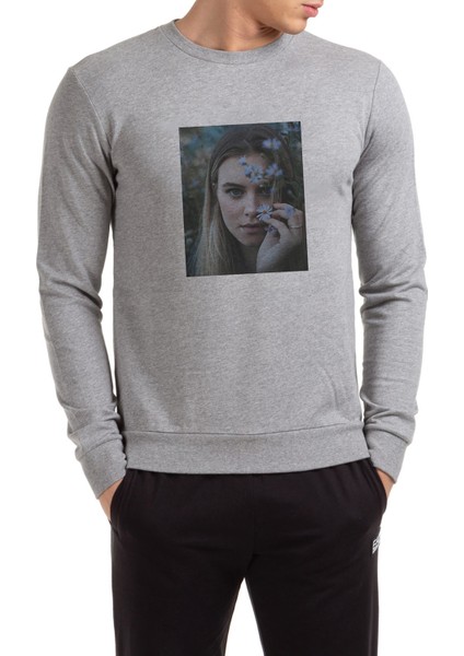 Riverdale Polly Cooper Baskılı Gri Erkek Örme Sweatshirt Uzun Kol