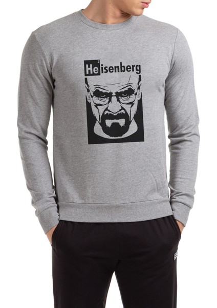 Breaking Bad Heisenberg's 2 Baskılı Gri Erkek Örme Sweatshirt Uzun Kol