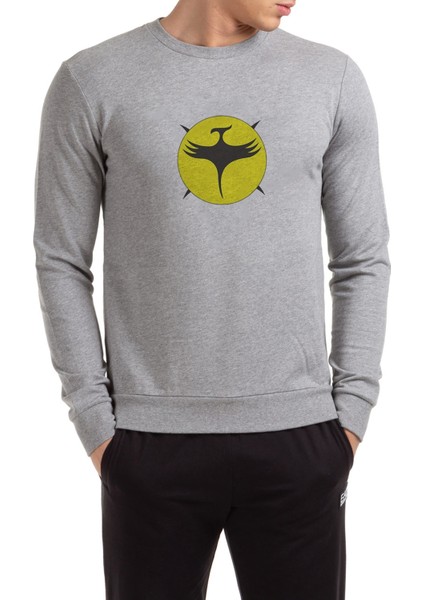 Zagor Logo Baskılı Gri Erkek Örme Sweatshirt Uzun Kol