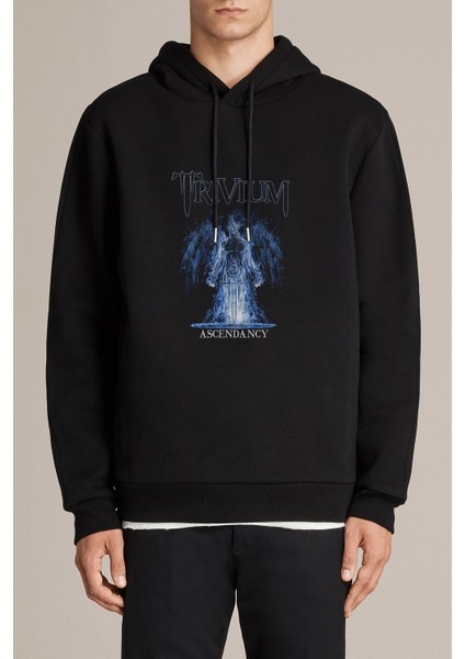 Trivium Ascendancy Metal Rock Müzik Music Baskılı Siyah Erkek Örme Kapşonlu Sweatshirt Uzun Kol