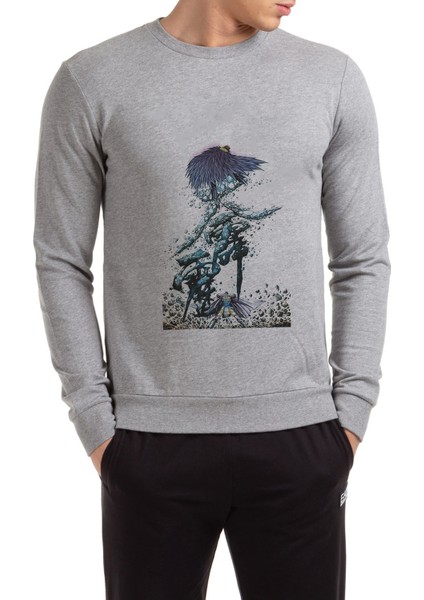 Shen Ji Chapter Baskılı Gri Erkek Örme Sweatshirt Uzun Kol