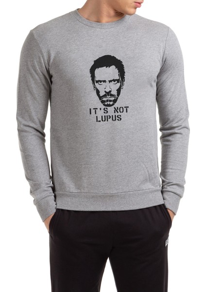 Ouse It's Not Lupus Baskılı Gri Erkek Örme Sweatshirt Uzun Kol