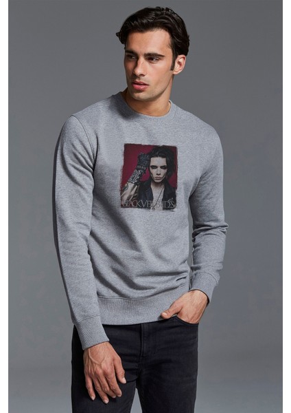 Black Veil Brides All Your Hate Baskılı Gri Erkek Örme Sweatshirt Uzun Kol