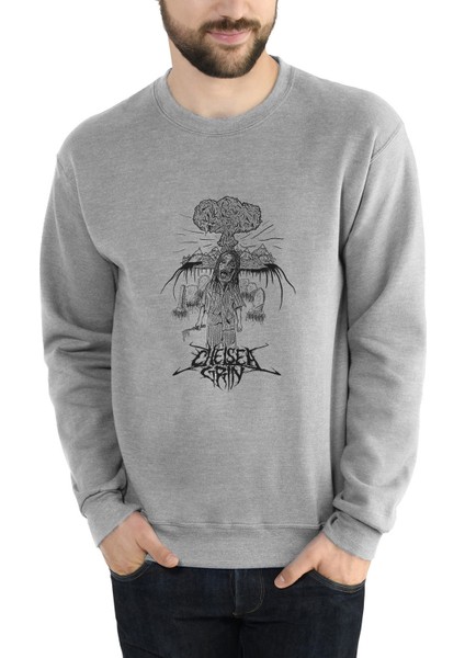 Cheisea Grin Evolvve Music Baskılı Gri Erkek Örme Sweatshirt Uzun Kol
