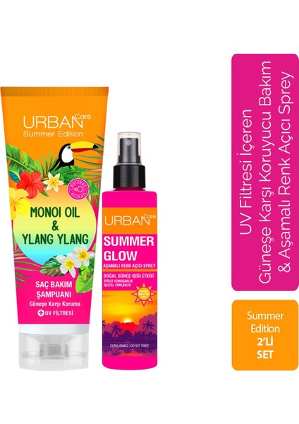 URBAN Care Summer-Monoi Yağı&Ylang Ylang Güneş Koruyucu Saç Bakım Şampuanı+Renk Açıcı Sprey-Vegan