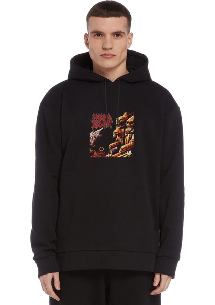 Morbid Angel Monster Annihilation Metal Rock Baskılı Siyah Erkek Örme Kapşonlu Sweatshirt Uzun Kol