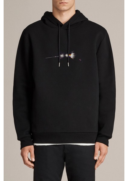 Pink Floyd Logo Metal Rock Music Baskılı Siyah Erkek Örme Kapşonlu Sweatshirt Uzun Kol