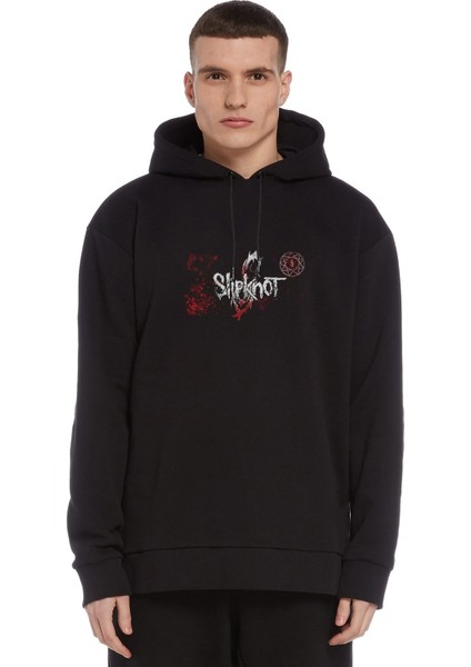 Slipknot 2018 Logo Metal Rock Music Baskılı Siyah Erkek Örme Kapşonlu Sweatshirt Uzun Kol