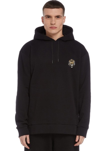 Pearl Jam Skull Baskılı Siyah Erkek Örme Kapşonlu Sweatshirt Uzun Kol