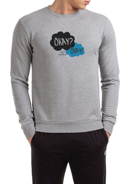 The Fault In Our Stars Baskılı Gri Erkek Örme Sweatshirt Uzun Kol