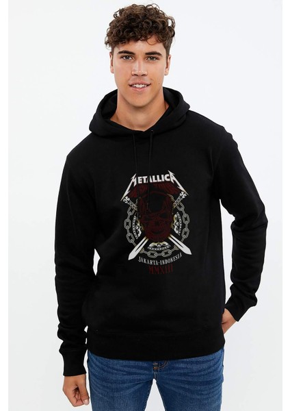 Metallica Asia Tour 2013 Baskılı Siyah Erkek Örme Kapşonlu Sweatshirt Uzun Kol