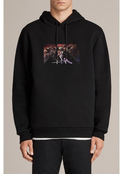 Sword Art Online Anime Baskılı Siyah Erkek Örme Kapşonlu Sweatshirt Uzun Kol