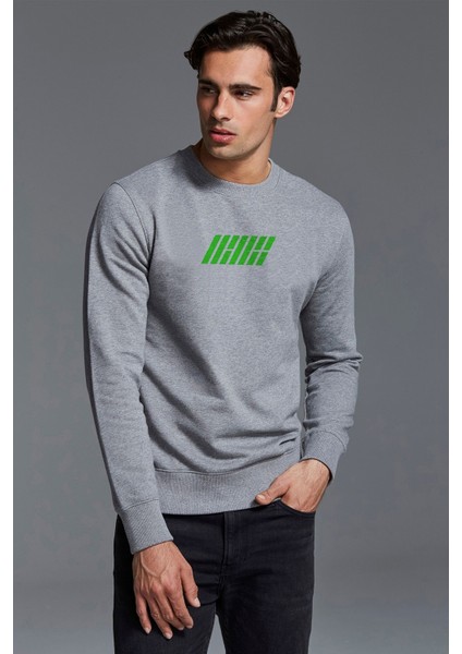 Ellie Logo Baskılı Gri Erkek Örme Sweatshirt Uzun Kol