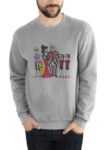 Family By Baskılı Gri Erkek Örme Sweatshirt Uzun Kol