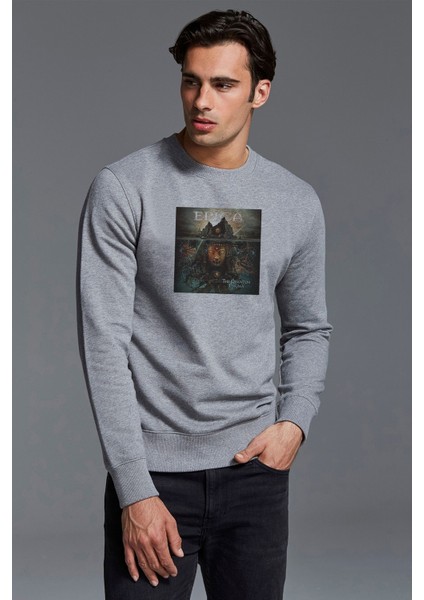 Epica The Quantum Enigma Baskılı Gri Erkek Örme Sweatshirt Uzun Kol