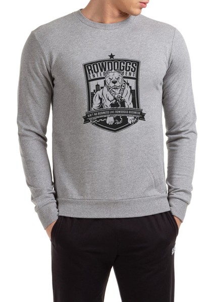 Pitbull Rowdoggs Baskılı Gri Erkek Örme Sweatshirt Uzun Kol