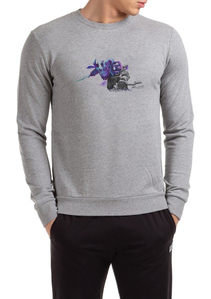 Rikimaru Baskılı Gri Erkek Örme Sweatshirt Uzun Kol