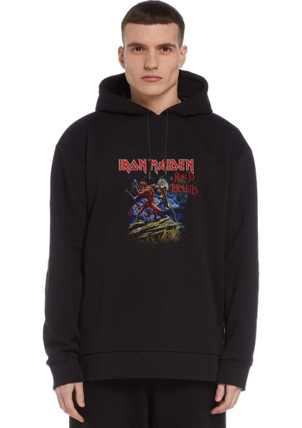 Maıden Run To The Baskılı Siyah Erkek Örme Kapşonlu Sweatshirt Uzun Kol